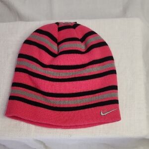 NWT Nike Pink and Black Striped Kids Beanie